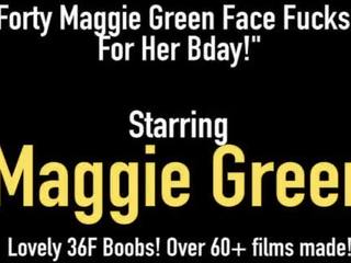 Bẩn thỉu forty maggie xanh lục đối mặt fucks một tinh ranh vì cô ấy bday!