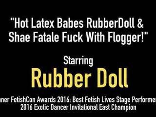 Terrific Latex Babes RubberDoll & Shae Fatale Fuck with Flogger!