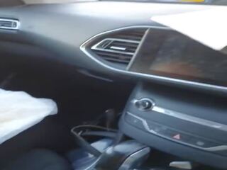 Step mom fucked through leggings while eating in the car